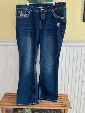 Faded Glory Bootcut Embroidered Pocket Dark Wash Denim Jeans Size 20W